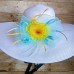 August Hat Company s Hat White w/ Yellow Ribbon Rose Turq. Ribbon Feathers  eb-67198747